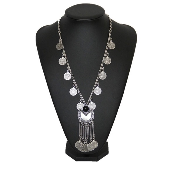Boho Vintage Style Silver Tone Coin Necklace - Picture 6 of 9